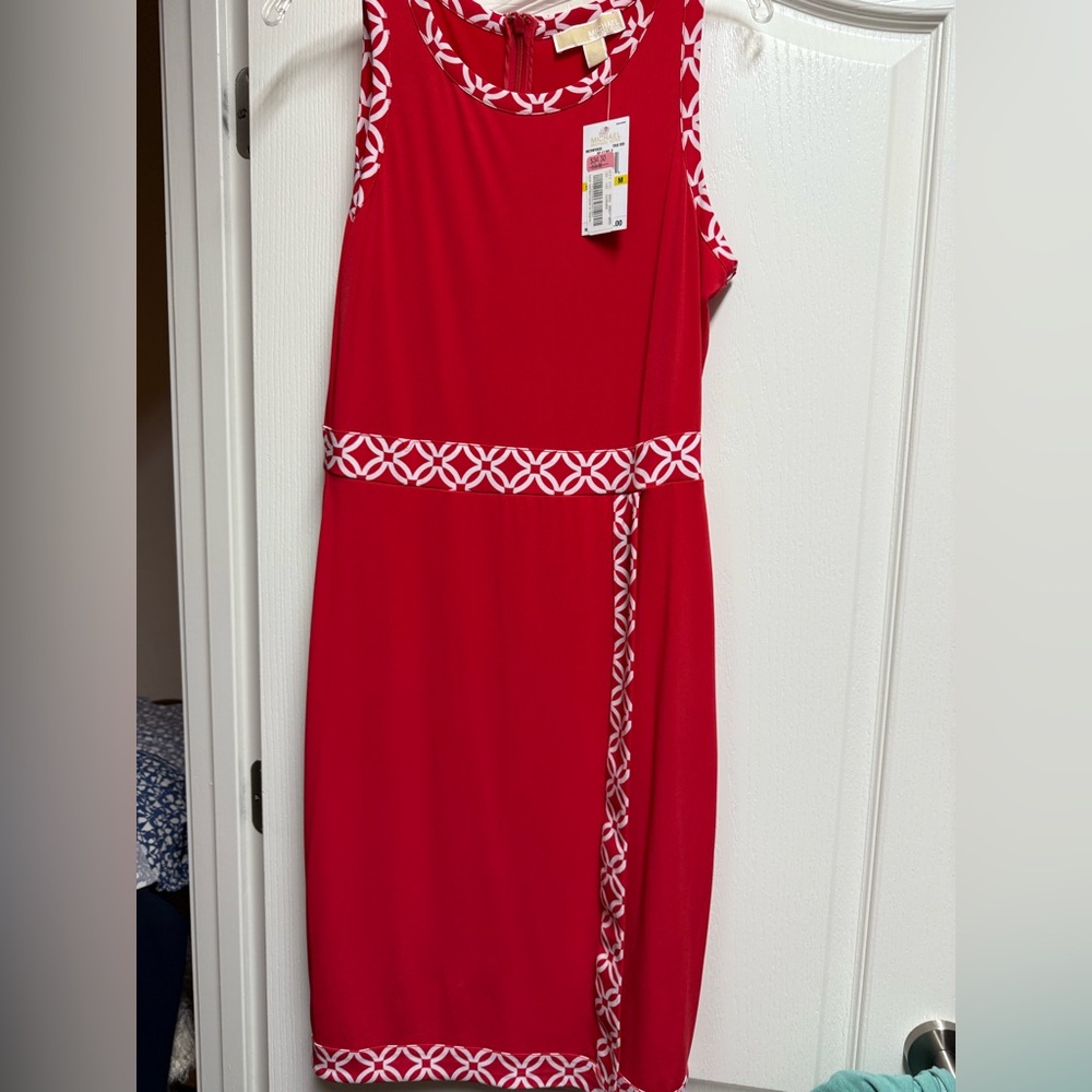 Michael Kors Red Sleeveless V-Neck A-Line Midi Dress